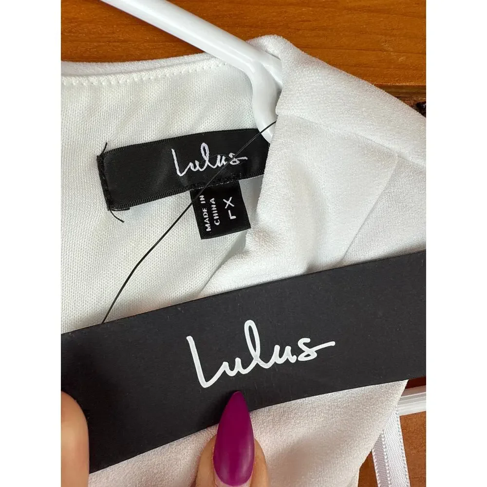 NWT Lulus Headed to Cocktail Hour White Halter Tulip Mini Dress Engagement Sz XL - Picture 6 of 6